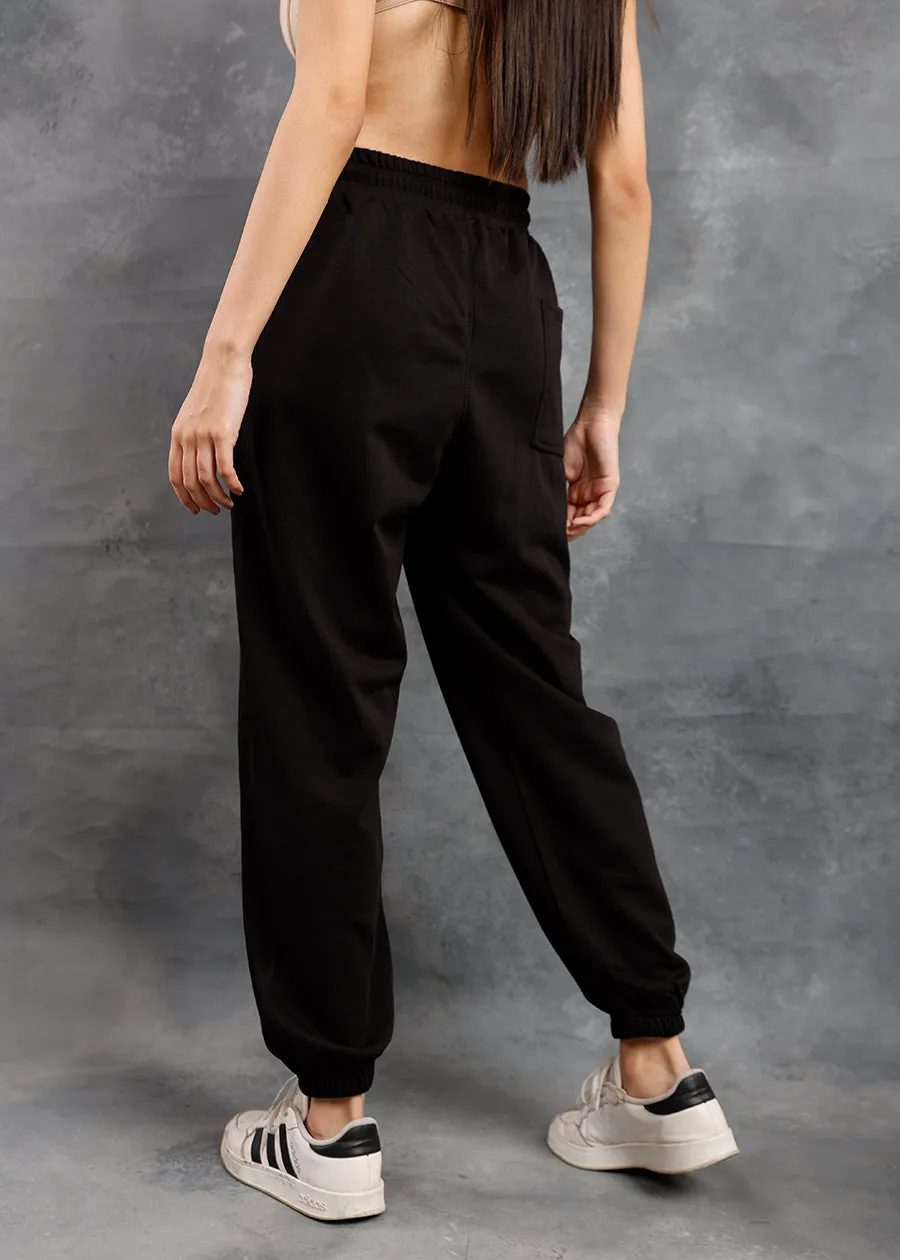 Women Premium Terry Loose Fit Joggers - Black