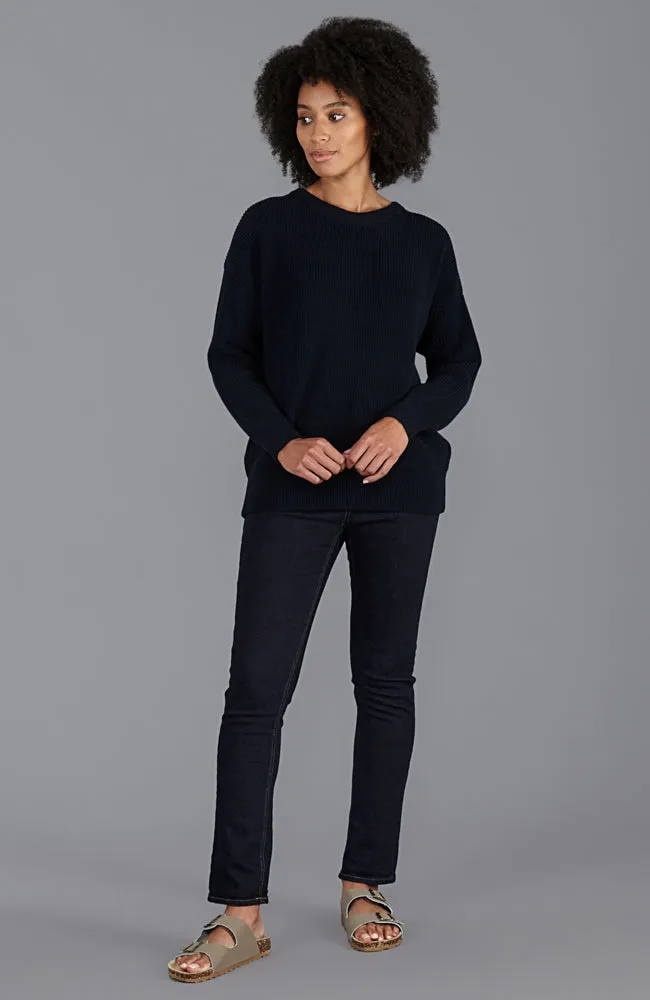 Womens Cotton Ribbed Crew Neck Jumper